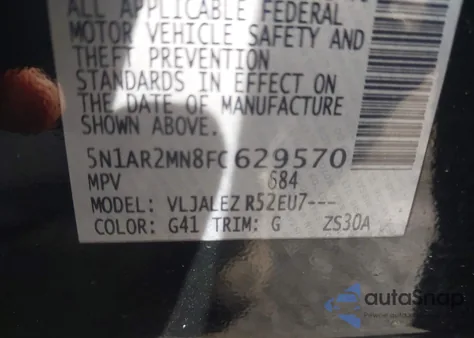 2015 Nissan Pathfinder Platinum/S/Sl/Sv из США, поврежденный, VIN 5N1AR2MN8FC629570